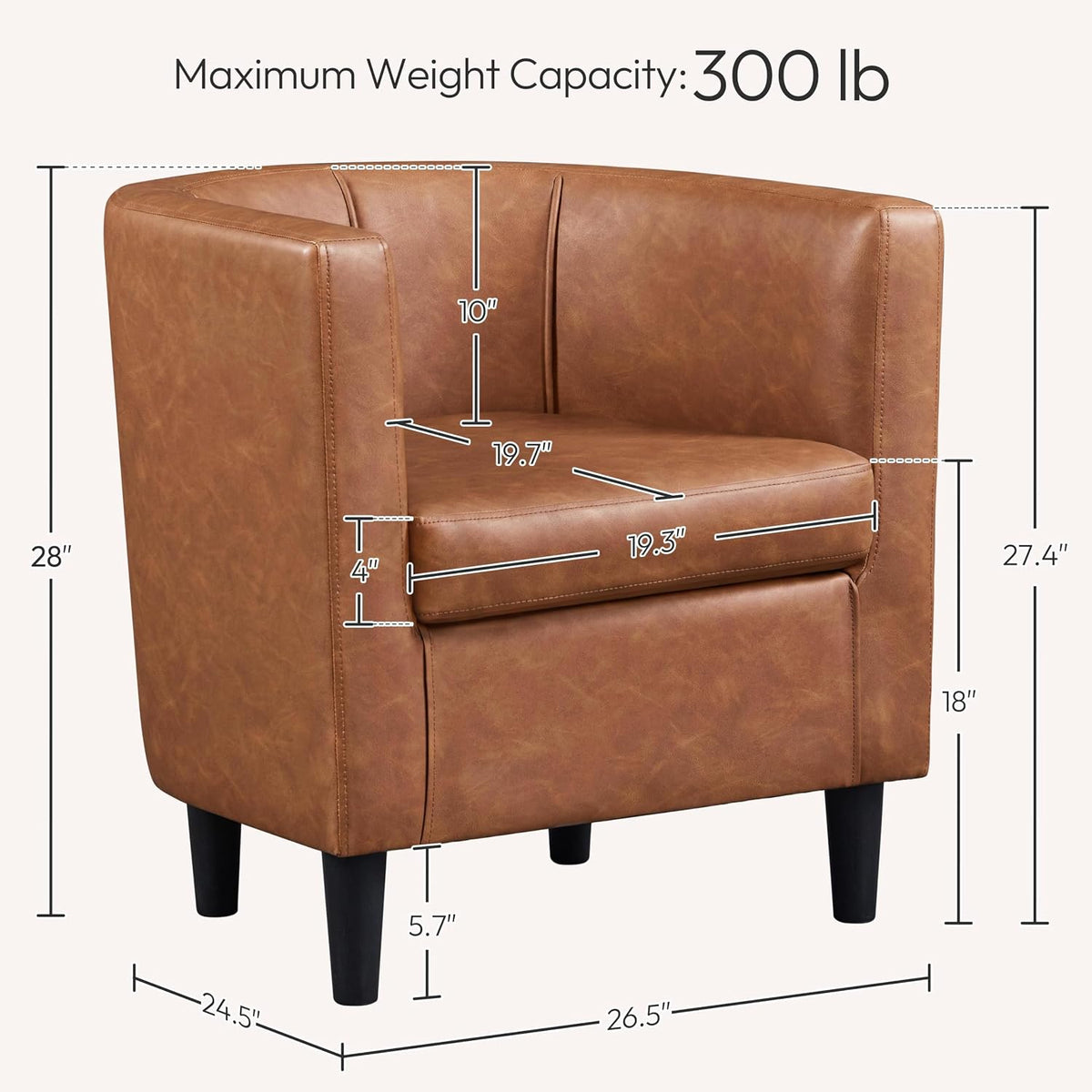 Yaheetech Barrel Accent Chairs Set of 2, Modern Armchairs, Brown