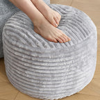 SHOUREN Stuffed Round Ottoman,Pouf Ottoman Foot Rest,20 X 15 in,Light Grey | Corduroy Cover,Memory Foam Filler,Pouf Storage Ottoman Footstool for Living Room,20 X 15 Floor Poufs for Couch,Footrest Only