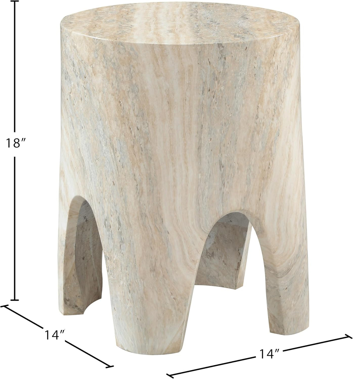 Meridian Furniture 99054Travertine-ET Foligno Collection Art Deco Indoor/Outdoor Concrete End Table with Travertine Finish, 14" W x 14" D x 18" H, Travertine