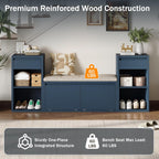 All in One Entryway Shoe Storage Bench with Cushion, Compartments, Drawers, Open Shelves for Hallway, Mudroom, Living Room Antique Navy