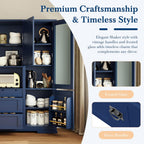 78" Tall Kitchen Pantry Cabinet with Hutch, Large Freestanding Buffet with Drawers, Cabinet Door Organizer and Adjustable Shelves, Wood Tall Storage Cabinet for Kitchen, Dining Room, Blue