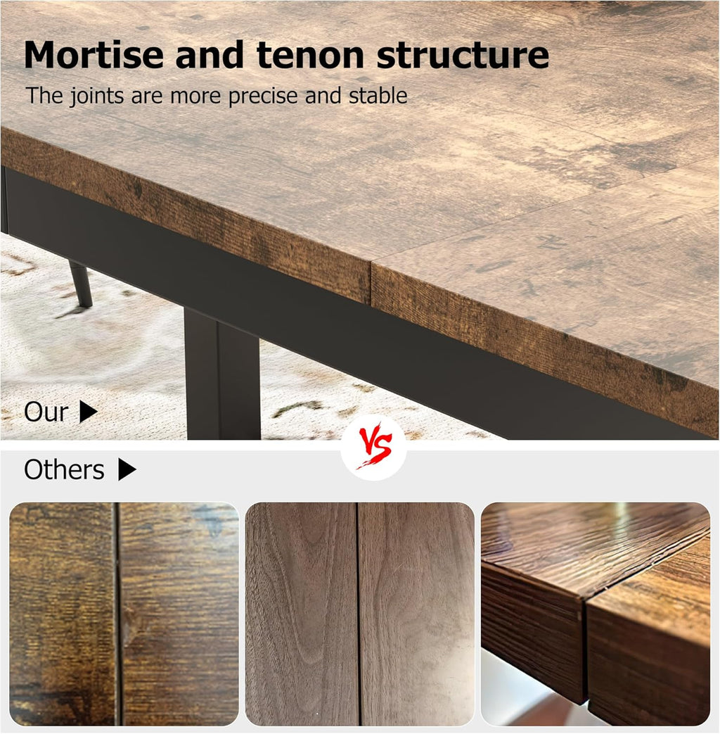 79 Inch Industrial Dining Table, Large Rectangle Kitchen Table with Metal Legs, Round Corners, Wooden Conference Tables Writing Desk for Dining Room, Living Room, Retro Brown