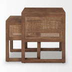 Mercana Grier Set of 2 Medium Brown Solid Wood w/Cane Nesting Accent Tables