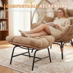 NICESOUL Indoor Outdoor Ottoman Set of 2, Large Wide Double Patio Footstool, PE Rattan Thicken Cushioned Footrest, All-Weather Wicker Furniture for Balcony, Porch, Living Room, Egg Chair, Brown