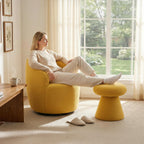 FOXHUNTER Mushroom Ottoman Foot Rest Pouf Ottoman with 360° Rotation, Footstool for Makeup Room Living Room Bedroom Entrance(Yellow, Teddy)