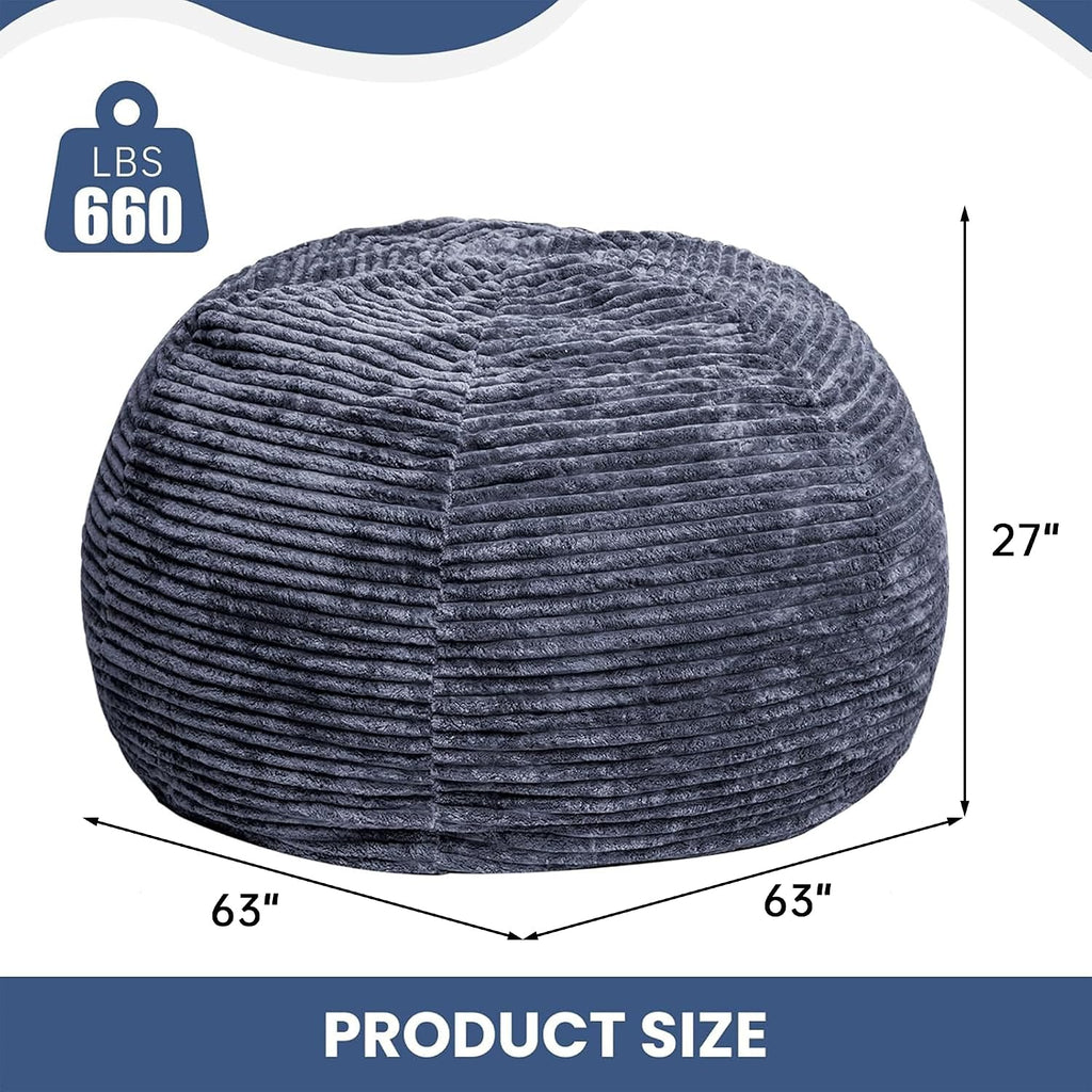 6FT Bean Bag Chair for Adults, Giant Beanbag with Shredded Memory Foam Filling, Premium Corduroy Cover Oversized Floor Lounger, Comfy Sofa Chair for Bedroom, Living Room & Dorm (Grey)