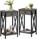 VECELO Tall Nightstand,27.6 inch Wooden End Table with Metal X-Frame,Side Table with Drawer and Storage Shelf for Living Room Bedroom Entryway Small Spaces