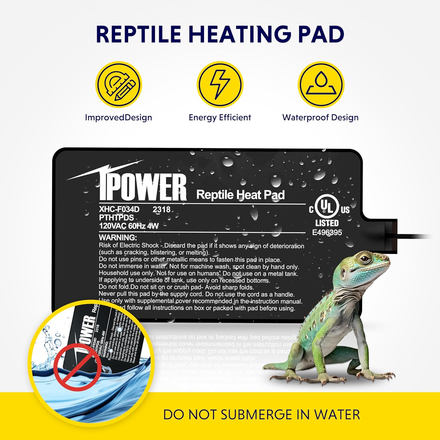 iPower 4X7 Inch Reptile Heat Pad Under Tank Heater Terrarium Warmer Heating Mat for Turtles Lizards Frogs and Other Small Animals
