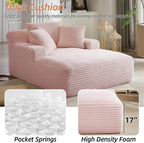 Oversized Chaise Lounge Chair Indoor Bedroom, Comfy Corduroy Upholstered Sofa Bed Chair, Deep Seat Single Sofa Couch, No Assembly Required Sleeper Chair Sofa for Living Room (Light Pink)