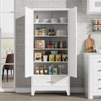 LCAOPC 71" Tall Metal Pantry Storage Cabinet with Drawer and Adjustable Shelves, Freestanding Kitchen Cupboard Storage Cabinet for Kitchen,Dining Room, Living Room, White
