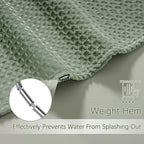 Waterproof Fabric Shower Curtain Extra Long Waffle Weave Heavy Duty Bathroom Shower Curtain Set, 256GSM Weighted Thick Shower Curtain with 12 Rust-Resistant Hooks,72Wx90H Sage Green