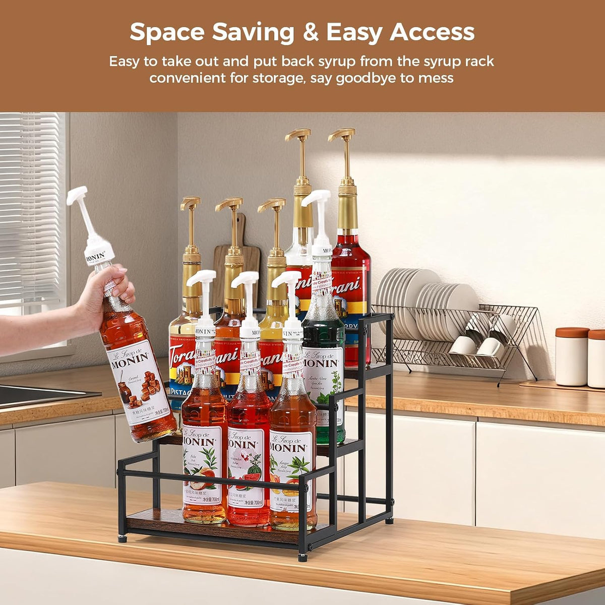 Coffee Syrup Rack Organizer, 3 Tier 12 Bottles Holder Stand for Coffee Bar | Coffee Syrup Liquor Bottle Display Shelf Bar Shelf Stand Countertop Rack for Syrup, Wine, Spice