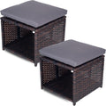 Outdoor Storage Ottoman (Set of 2) - All-Weather Wicker Patio Footstool with Washable Cushions - Sturdy Rattan Foot Rest & Hidden Box for Deck, Porch, Backyard & Balcony