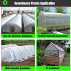 6 mil (10ft x 15ft) 100% Virgin Material. 5Layers Advanced Extrusion Technology for UV Protection, Anti-drip, Anti-Fog, Thermal and Strength. 4Years Lifetime UV Resistant Greenhouse Plastic
