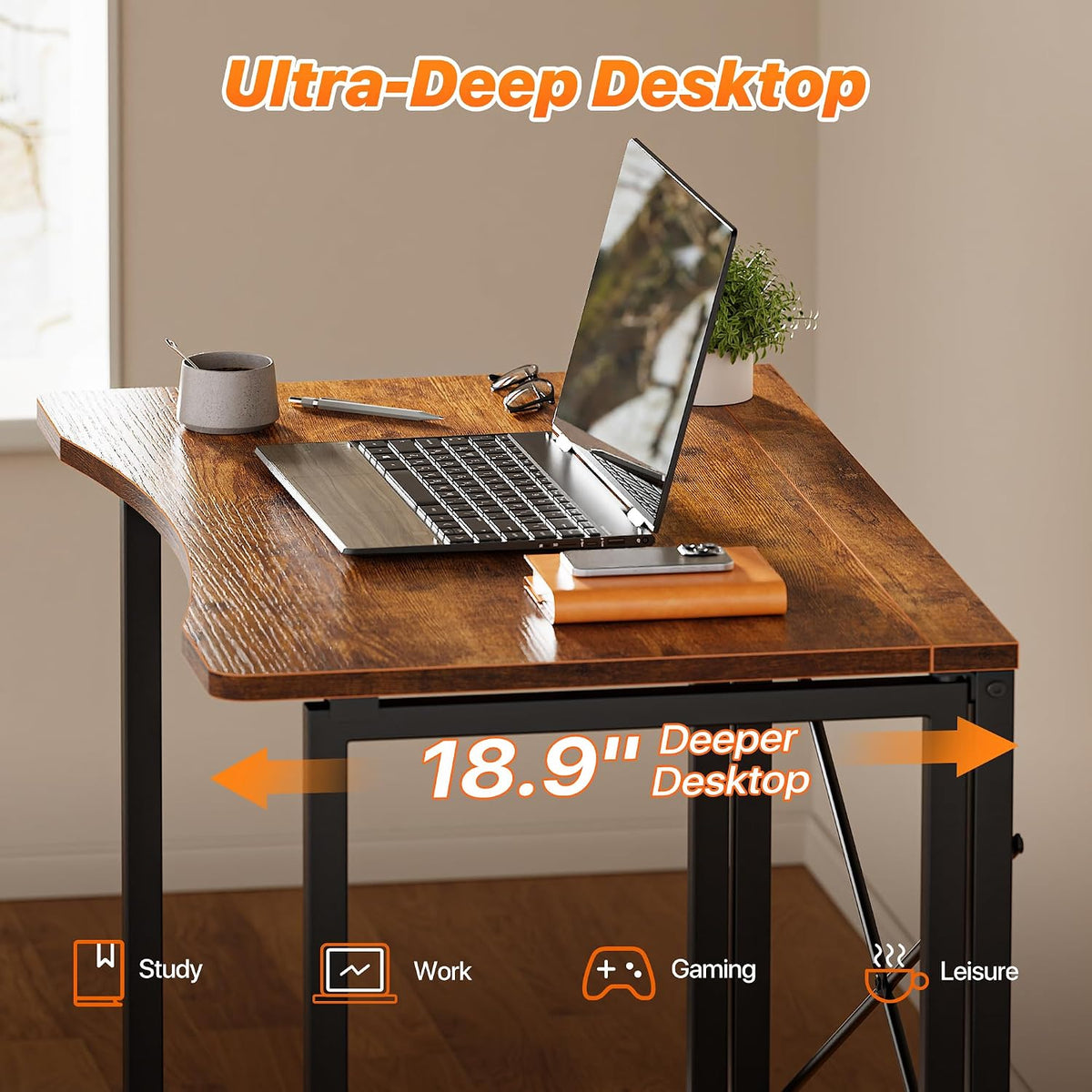 Huuger Folding Desk for Small Spaces, 31.5 Inch Foldable Computer Table | Easy Assembly, Small Writing Work Office Computer Desk, for Home Office, Study, Bedroom, Dorm, Space Saving, Rustic Brown