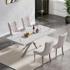 Marble Dining Table for 4 6, 70.8 Inch Rectangular Dining Room Kitchen Tables with Silver Stainless Steel Legs, Modern Luxury Dinner Tables for Kitchen, Living Room, Easy Assembly