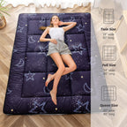 MAXYOYO Futon Mattress, Japanese Floor Mattress Folding Sleeping Pad | Black Moon and Star Quilted Mattress Topper, Extra Thick Breathable Floor Lounger Guest Couch for Camping, Queen