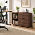 Tribesigns 39 in. Wooden Filing Cabinet with Open Storage Shelves and 3 Drawers,Rolling File Cabinet with Adjustable Hanging Rail,Printer Stand for Home Office (Walnut)