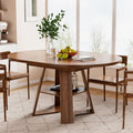 43.3in-59in Extendable Round Dining Table for 4-6,Modern Kitchen Oval Dining Table with Removable Leaves Space Saving,Wood Base with Storage Shelf for Kitchen Living Room
