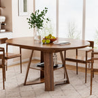 43.3in-59in Extendable Round Dining Table for 4-6,Modern Kitchen Oval Dining Table with Removable Leaves Space Saving,Wood Base with Storage Shelf for Kitchen Living Room