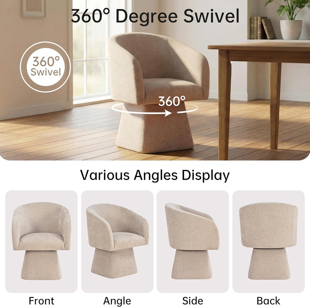 VKNOW Upholstered Swivel Dining Chairs Set of 2, Modern Dining Room Chairs with Barrel Back, Accent Arm Chair for Dining Room, Living Room, Bedroom, Vanity, Khaki