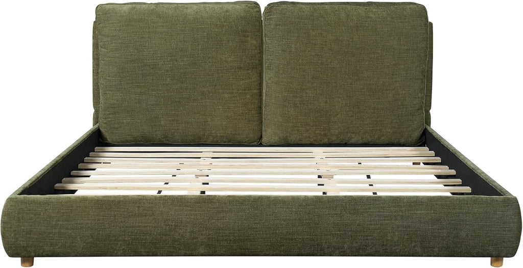 Merax King Linen Blend Platform Bed with 2 Headboard Pillows, Olive Green