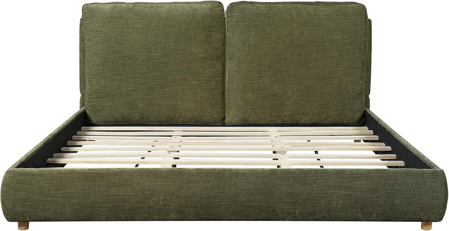 Merax King Linen Blend Platform Bed with 2 Headboard Pillows, Olive Green