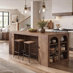 Tribesigns 78.7" Large Kitchen Island Table with Storage & Seating Space | Farmhouse Island Table with Arched Open Shelves, Modern Stationary Island Storage Table for Kitchen Dining Room, Brown