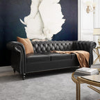 AVZEAR 84" Chesterfield Sofa 3-Seater, Classic Roll Arm PU Leather Couch with Button Tufted Back, Stain Resistant Upholstered Settee Large Sofa for Living Room, Black