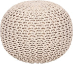 · REDEARTH · Round Pouf Ottoman - Hand Knitted Boho Poof Footrest - Ivory