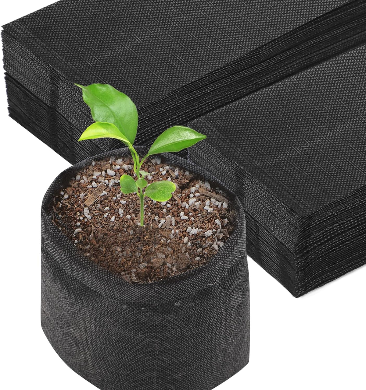 Black Plant Grow Bags, Pack of 100 7.5x7.5 Breathable Non-Woven Fabric Grow Bags for Planting Seedling Pots 1 Gallon Plant Pots