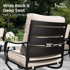 PHI VILLA Metal Swivel Patio Chairs Set of 2, High Back Steel Outdoor Chairs with 5.75" Extra Thick Cushion, 2 Piece All Weather Deep Seat Outdoor Front Porch Seating Furniture for Deck Balcony, Beige