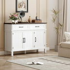 48 Inches Buffet Cabinet with Storage, Farmhouse Sideboard Buffet w/2 Drawers and 3 Doors, Wood Coffee Bar Cabinet with Adjustable Shelves, Sideboard Storage for Kitchen, Living Room, Off White