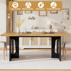 GarveeHome Dining Table for 6-8 People - 71" Modern Long Kitchen Table with Large Tabletop & Heavy Duty Pedestal Legs, Dinner Table for Kitchen, Conference Room, Home, Natural & Black
