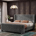 Queen Bed Frame with Faux Fur Upholstered Curved Wingback Headboard & Footboard, Platform Bed with Removable Washable Cover & Wood Slats, Noise-Free, No Box Spring Needed, Easy Assembly, Grey