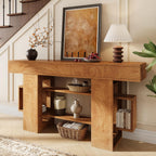 Einhomn 63 Inch Long Console Table for Entryway, Farmhouse Wooden Sofa Table Behind Couch with 3-Tier Storage Shelf, Narrow Entry Accent Table for Living Room, Hallway, Foyer, Natural