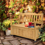 Outdoor Wood Storage Bench Deck Box, Entryway Porch Storage Bench, Wood Loveseat for Garden, Lawn, Balcony & Yard