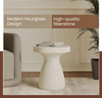 LeisureMod Wisp 16" Modern Wide Round Fiberstone Hourglass Design Side Table - Stylish Accent End Table