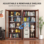 Polup Glass Display Cabinet, Display Case with Glass Doors and Shelves, Metal Curio Cabinets with Locking, 71" Tall Bookcase with Glass Doors for Home, School, Clinic (Wood Color)- Assemble Required