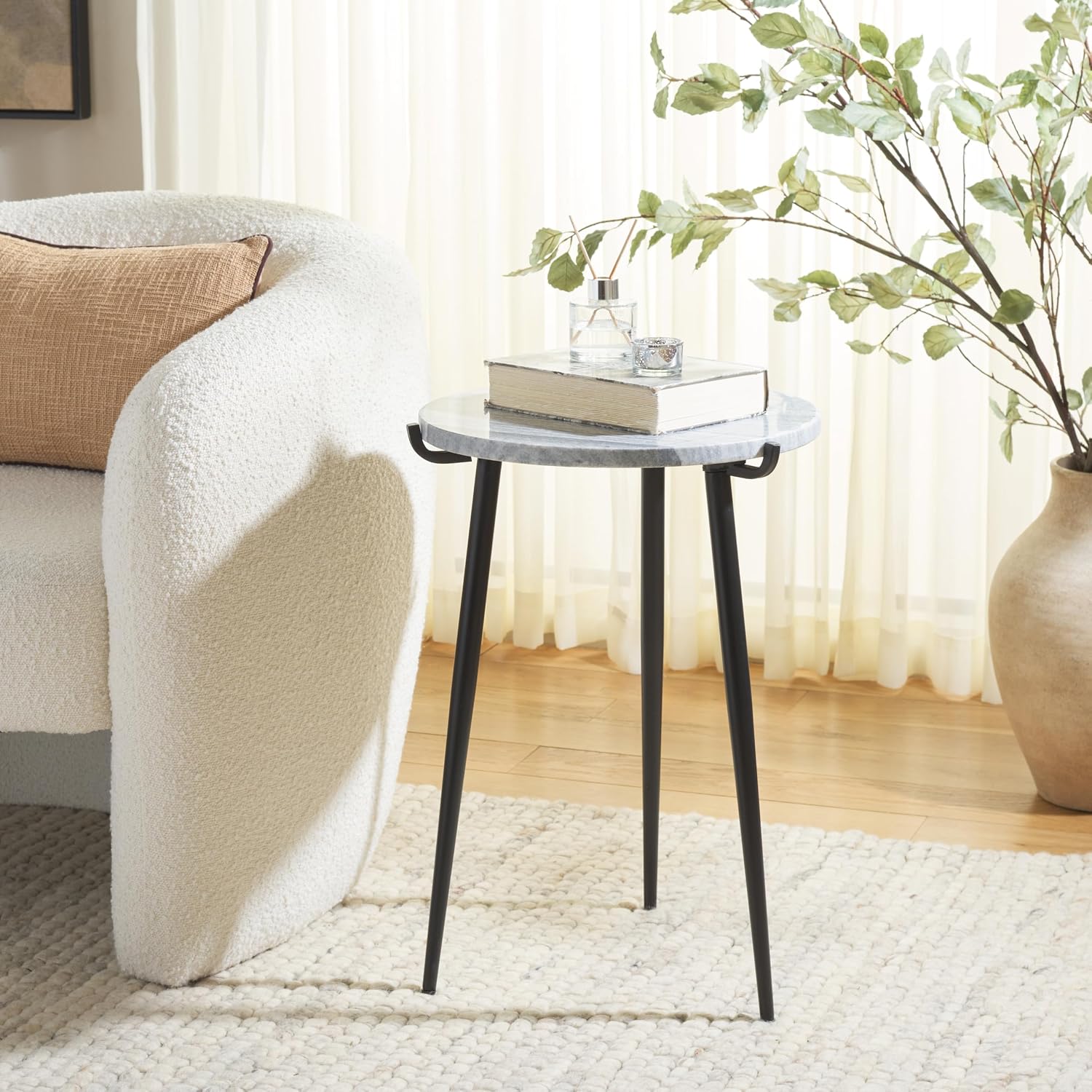 SAFAVIEH Home Collection - Hesse Side Table, Round Grey Marble Top with Black Metal Legs, Fully Assembled (ACC3732A)