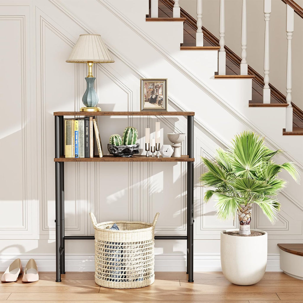 Asgolion Narrow Console Table, 23.6" Small Entryway Table, 2-Tier Sofa Table with Storage, Skinny Console Tables for Entryway, Hallway, Bedroom, Living Room, Foyer, Rustic Brown