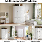ANCTOR 3-Door Armoire Wardrobe Closet with 2 Drawers and Shelves, White