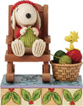 Enesco Peanuts by Jim Shore Snoopy in Rocking Chair Knitting with Woodstock Figurine, 5 Inch, Multicolor