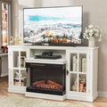 JUMMICO Fireplace TV Stand up to 65", 3-Sided Glass, Distressed White | Entertainment Center with Cabinet Storage, Adjustable Flame and LED Colors, Media Console for Living Room