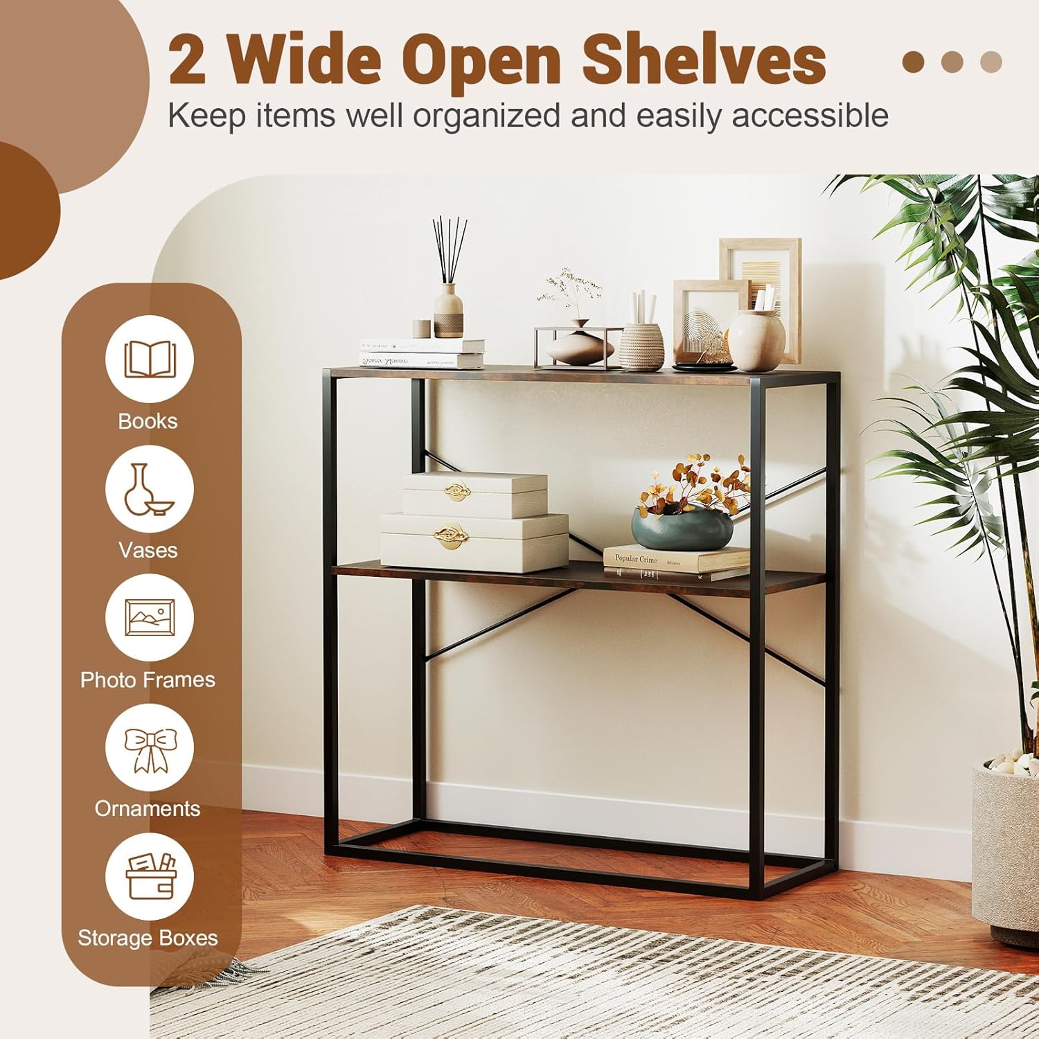 Giantex 36" Narrow Console Table, 2-Tier Entryway Tables with Wood Grain Top & Heavy-Duty Metal Frame, Behind Couch Table, Rustic Sofa Tables with Open Storage Shelves for Entrance, Living Room, Foyer