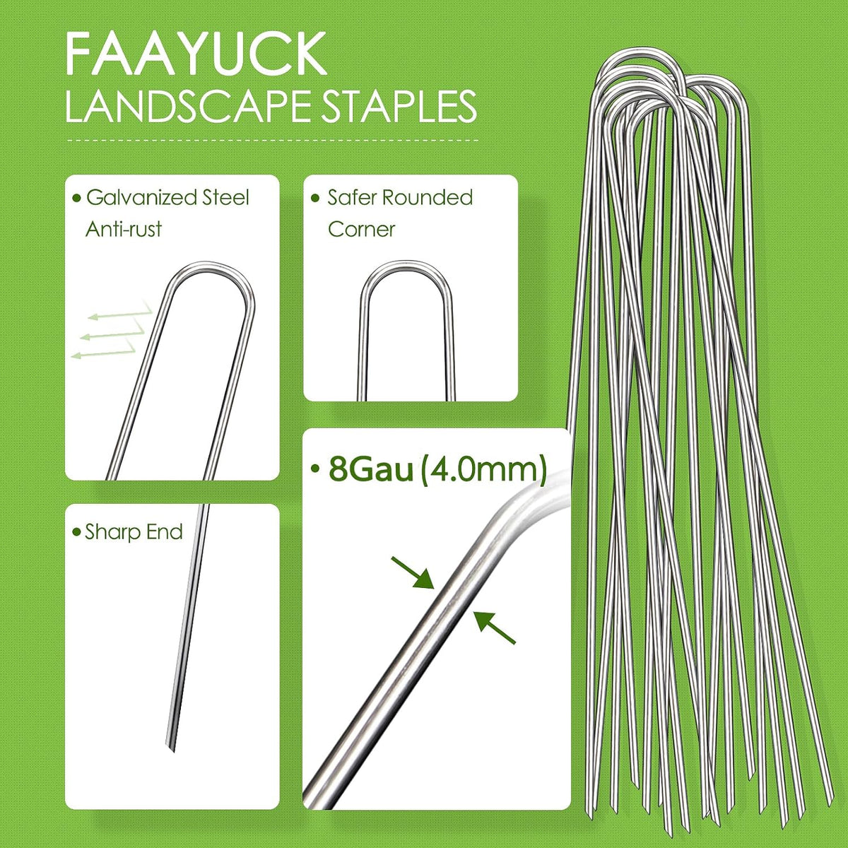 8 Inch Landscape Staples, 100 Pack Galvanized Landscape Stakes Heavy Duty 8 Gauge U-Shaped Garden Stakes, Ground Stakes for Weed Barrier Fabric, Irrigation Tubing, Fence, Outdoor Decorations