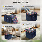 49L Floral Foldable Storage Ottoman 220lb Heavy Duty Sitting Stool | 2-in-1 Seating footrest, Thick floral padded seat, Mesh side pockets, Padded handles, For home camping picnic
