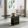 Henf 70" Black Dining Table for 4 6, Modern Glossy Kitchen Table with 1.5" Thick Lacquered Tabletop and Gold Stainless Steel Trim, Luxury Rectangular Dinner Tables for Dining Room