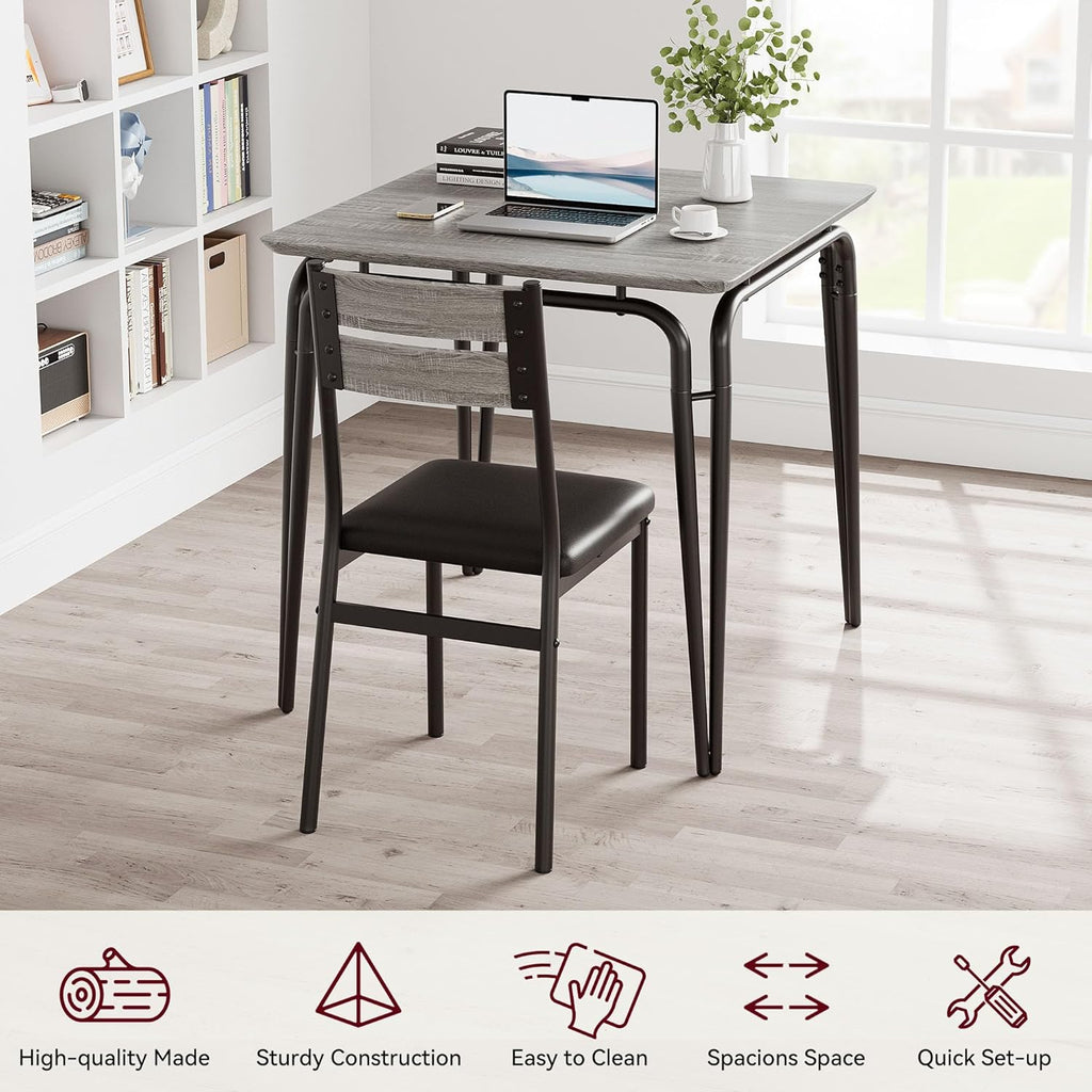 GarveeHome Dining Table for 2, Small Table and Chairs Set of 2, Square Dinette Set for 2, 3 Piece Kitchen & Dining Room Sets for Small Space (Oak, Table with 2 Upholstered Chairs)