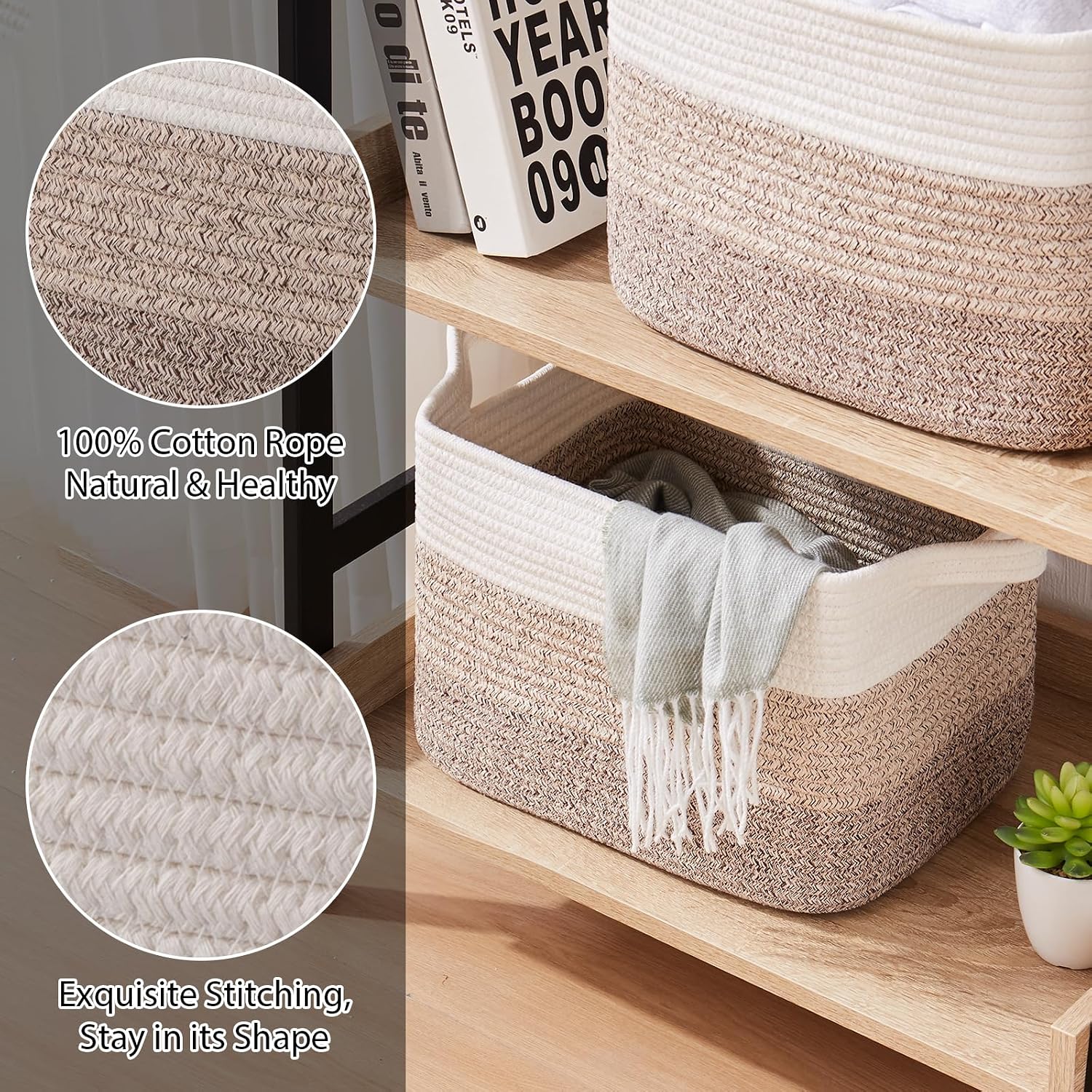OIASKET Storage Baskets for Organizing, Woven Baskets for Shelves, Rectangle Decorative Organizer for Storage Clothes, Toy, Books, Towels Nursery Bins 3 Pack (Gradient Yellow, 15.75"x11.8"x9.85")